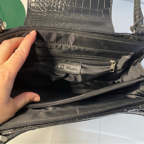 90s Structured Handbag Black Croc Embossed Box Purse Chenson - Picture 9 of 14